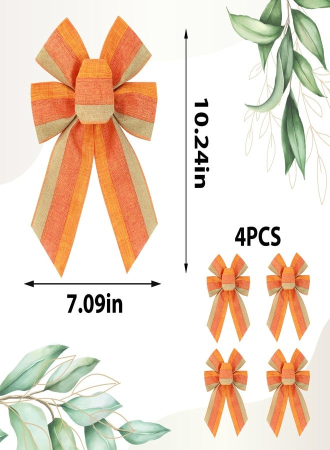 Ftuuo 4PCS Fall Orange Stripe Wreath Bows, Autumn Farmhouse Burlap Bow for Wreath Rustic Crafts Decorative Hanging Ornament Bow for Thanksgiving Indoor Outdoor Holiday Party Decorations - Image 2